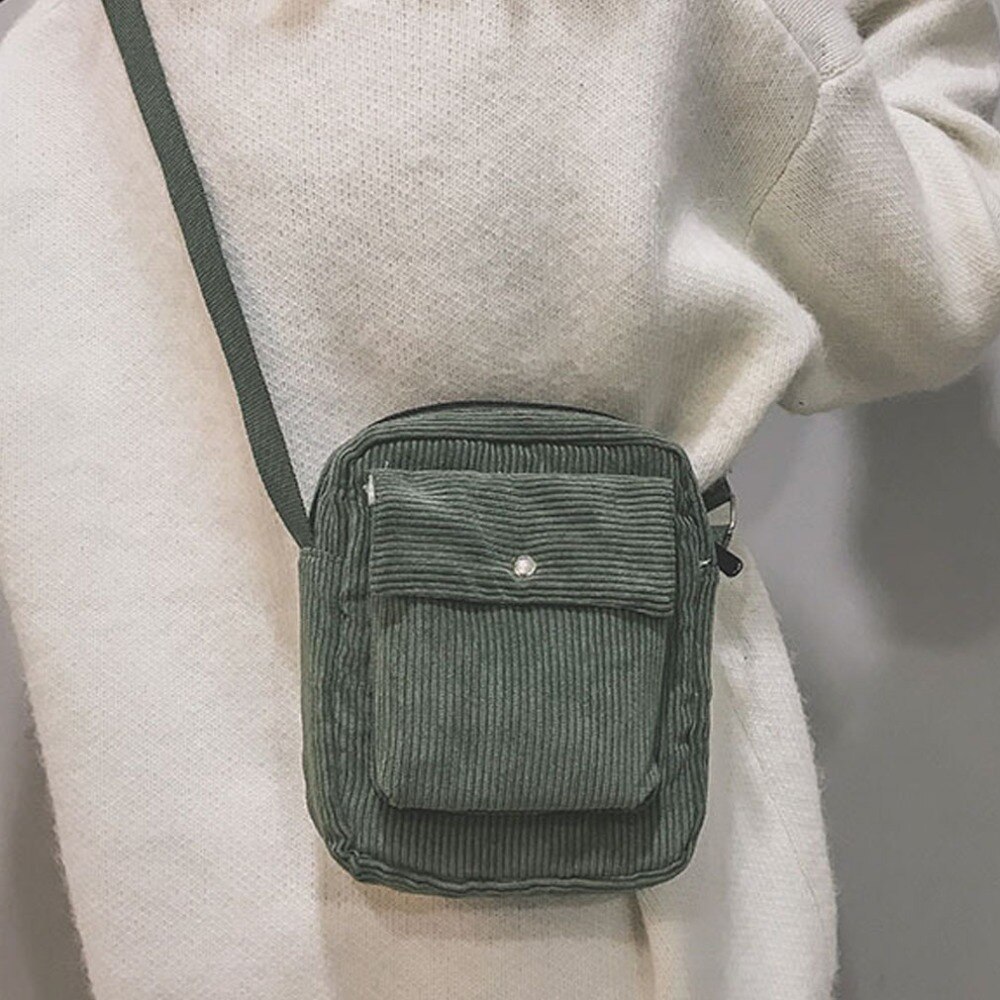 Corduroy college-stil skuldertaske messenger tasker mini crossbody messenger tasker til kvinder studerende pige koreansk version flap taske