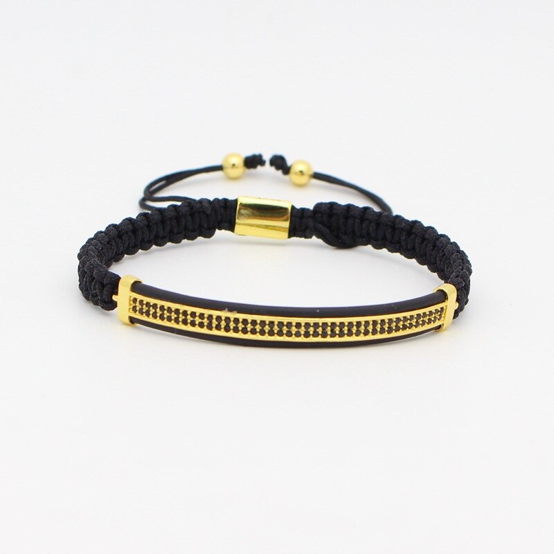 Frete grátis luxo micro incrustações pave configuração zircon cz lua aço inoxidável grânulo trançado pai presente masculino jóias pulseiras: Gold