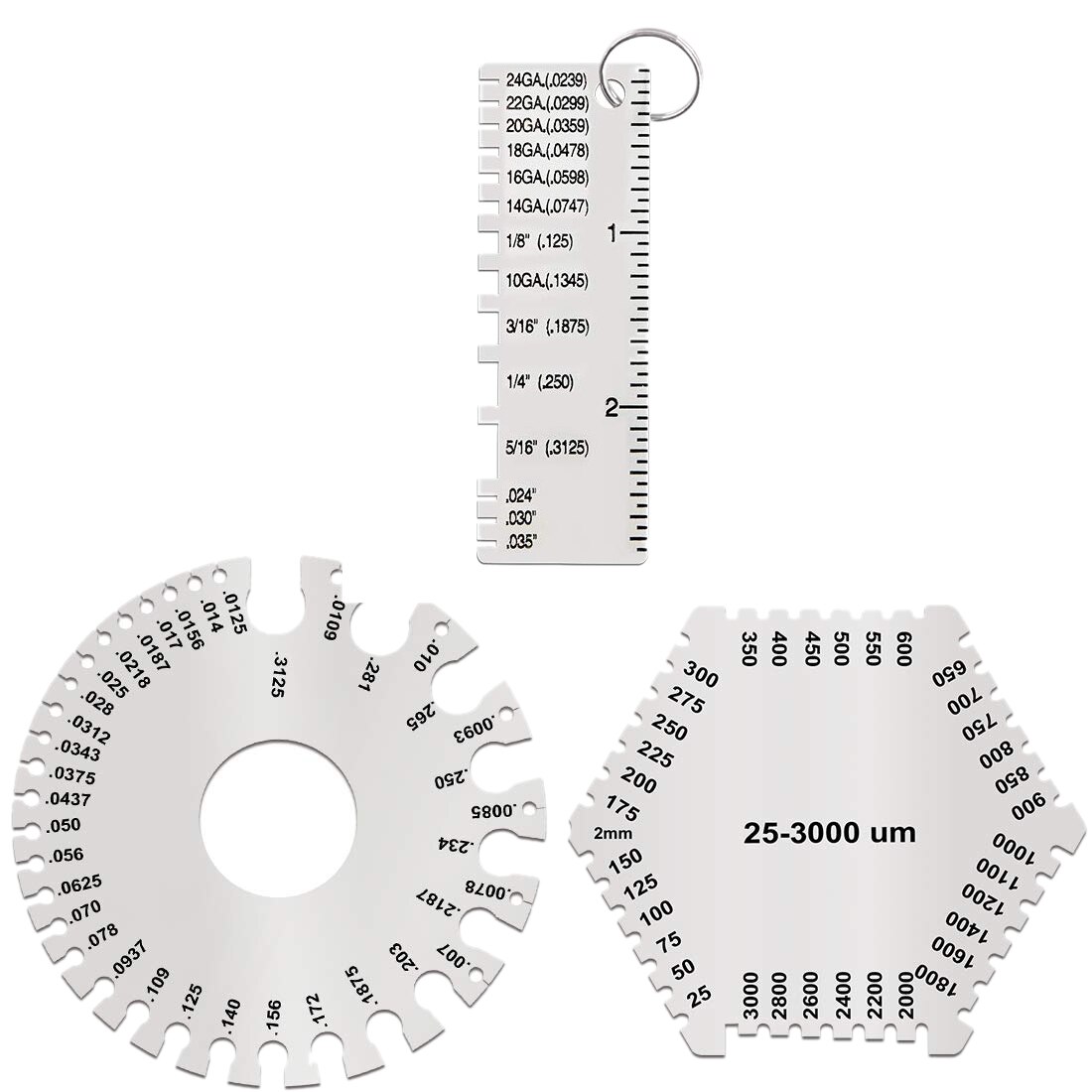 3 Pcs Stainless Steel Welding Gauge Set Wet Film Comb Wire Metal Sheet Thickness Gauge Round Dual-Sided Wire