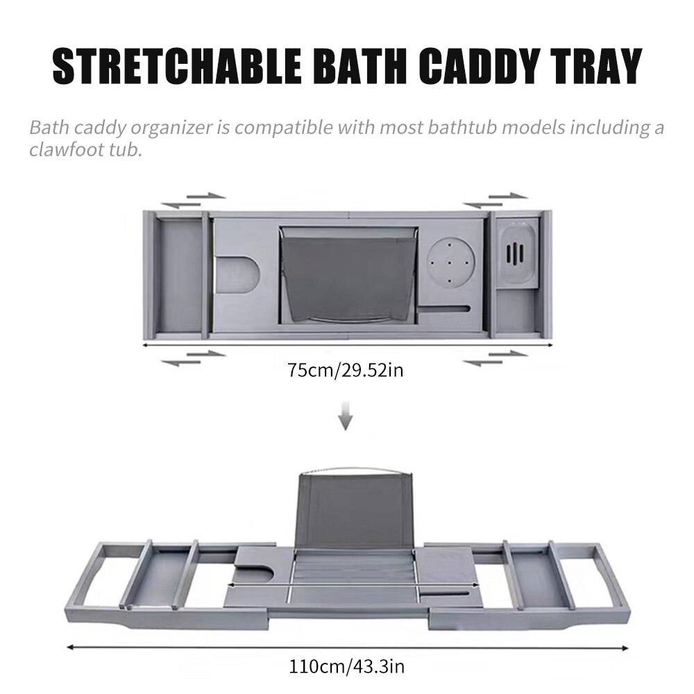 Extendable Bamboo Bathtub Tray Nonslip Bath Tray Spa Bathtub Book Wine Tablet Holder Reading Rack Bathtub Bathroom