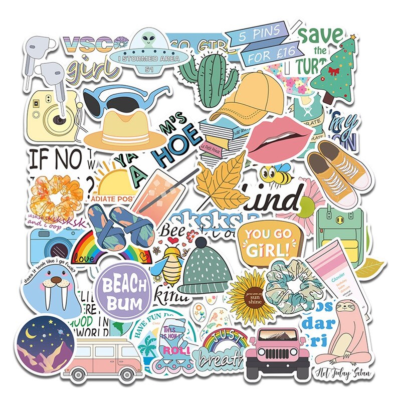 50Pcs Vinyl Stickers Girl Essential Stuff for Water Bottles Stickers Photo Luggage Laptop Skateboard Suitcase Trendy Stickers