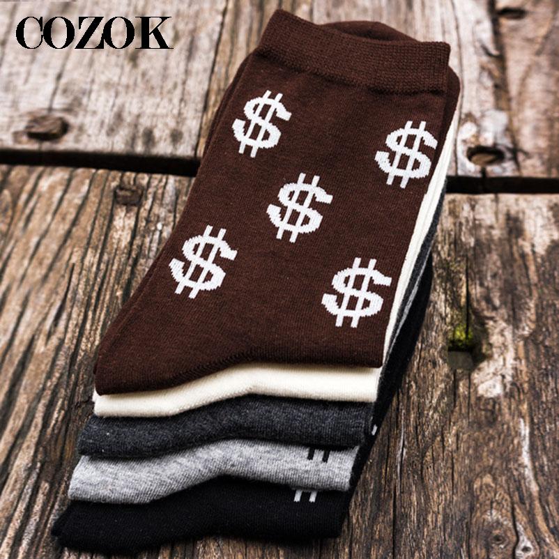 Calcetines con estampado de símbolo de dólar para hombre, medias cómodas, transpirables, absorben el sudor, antideslizantes, medias de media longitud, 5 pares, novedad, primavera y otoño