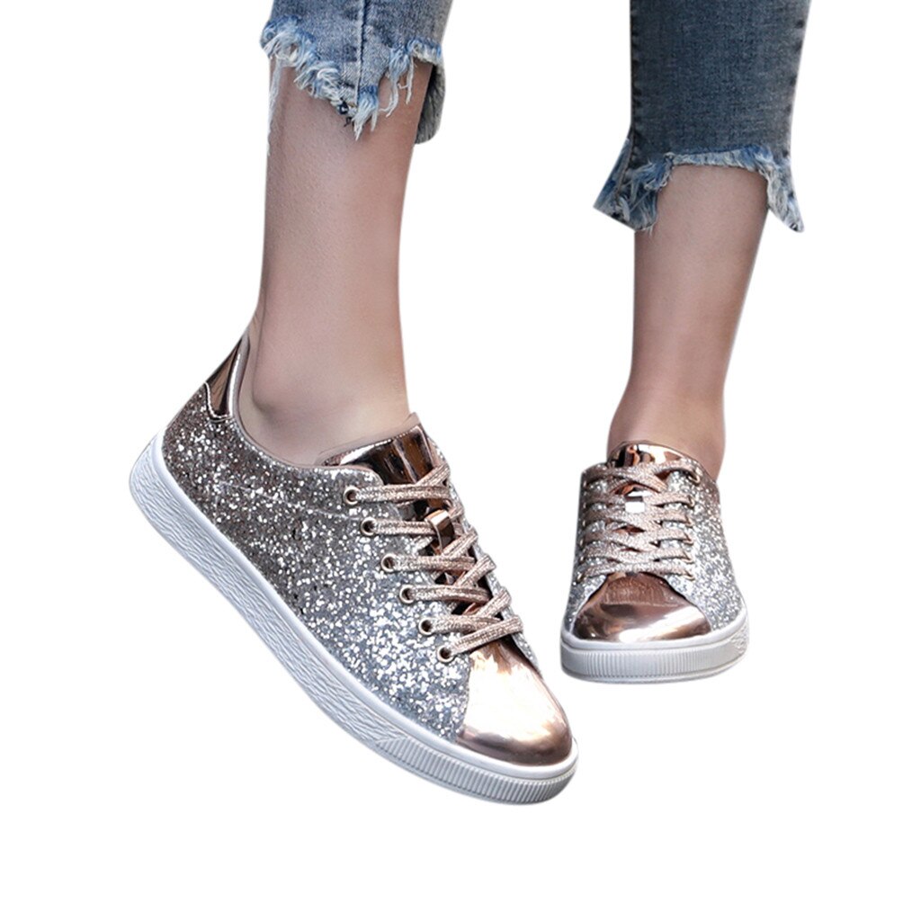 KANCOLLE Women's Leisue Sneakers Lightweight Sequins Flying Weaving Breathable Comfortable Trend Women Student Running Shoes15#4