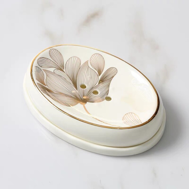 European Pastoral Bone China Soap Box Ceramic Bathroom Toilet White Porcelain Soap Draining Dish Home Light Luxury Soap Tray: E