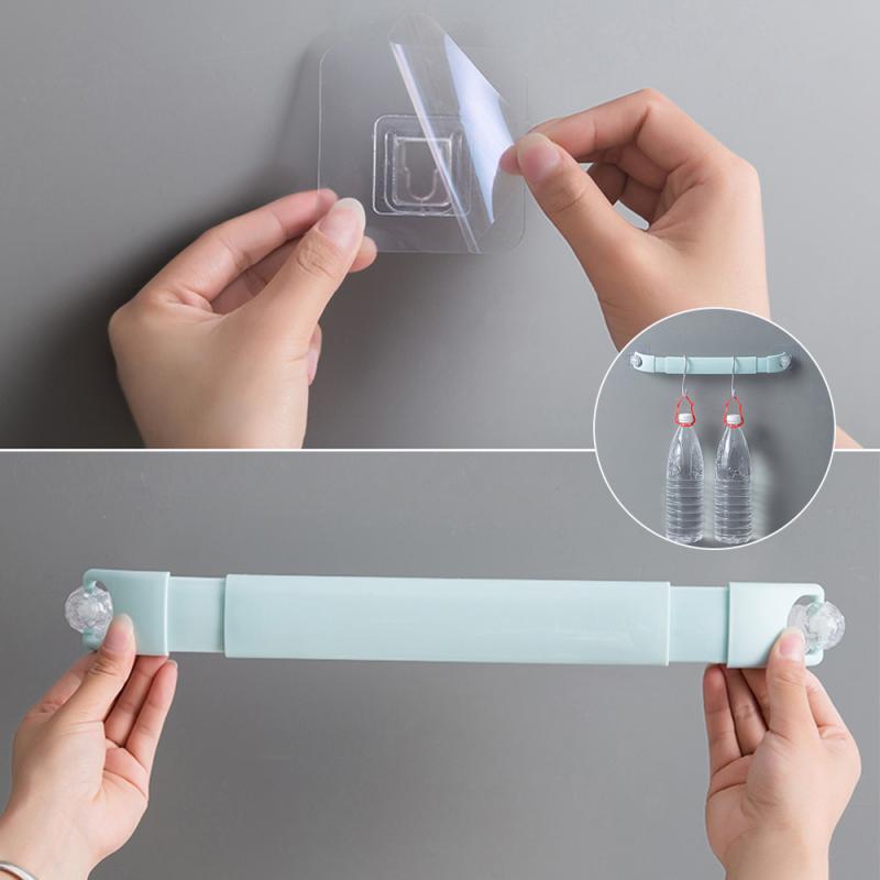 Kitchen All Purpose Storage Rack Adjustable Bathroom Towel Bar Shelf Self-adhesive Rack Holder Toilet Roll Paper Shoes Hanger