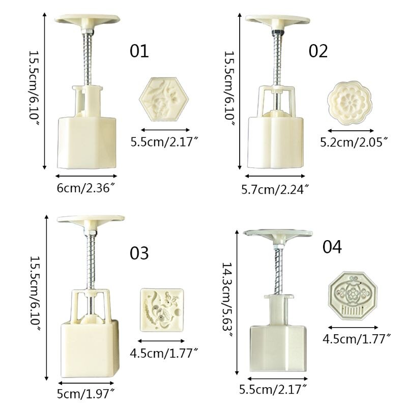 50g Mooncake Barrel Mold with 4/6 Flower Stamp Hand Press Moon Cake Pastry Mould