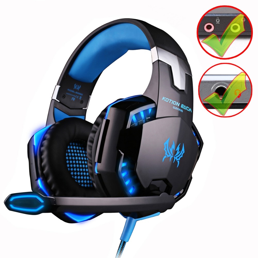 KOTION EACH G2000/G9000, auriculares de juego de graves profundos equipo estéreo, auriculares con micrófono, luz LED, PC, Gamer