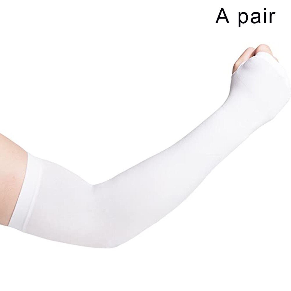 2 Stuks Zomer Arm Mouwen Vrouwen Mannen Arm Compressie Mouw Armwarmer Uv Zon Bescherming Katoen Lange Vingerloze Handschoenen Arm Mouwen: White1