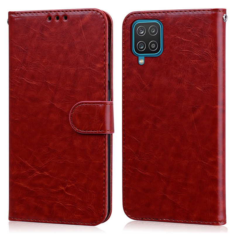 Flip Case Voor Samsung Galaxy A12 Case Wallet Magnetische Luxe Boek Lederen Case Voor Samsung A12 Een 12 Telefoon Tas gevallen Coque Fundas: Brown