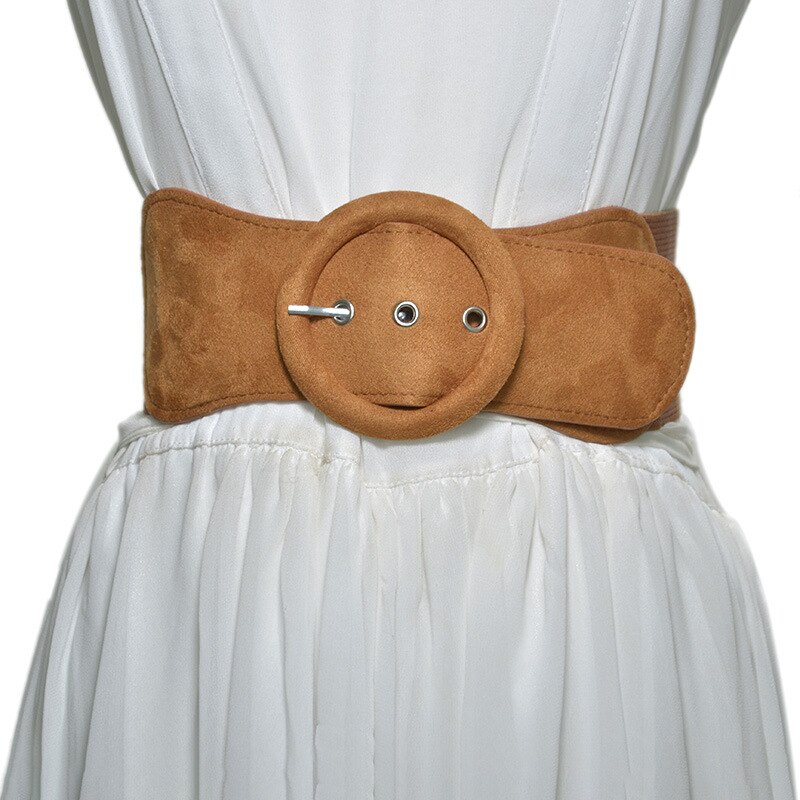 Moda damska zamsz elastyczny pas dół kurtki szeroki pas dobre dopasowanie elegancka sukienka ze sprzączką pas klamra miękki pas