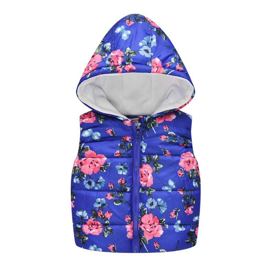 Peuter Baby Bloem Gedrukt Vest Baby Meisje Jongens Mouwloos Bloemen Bloemen Hooded Warm Vest Tops Kids Winter Warme Kleren