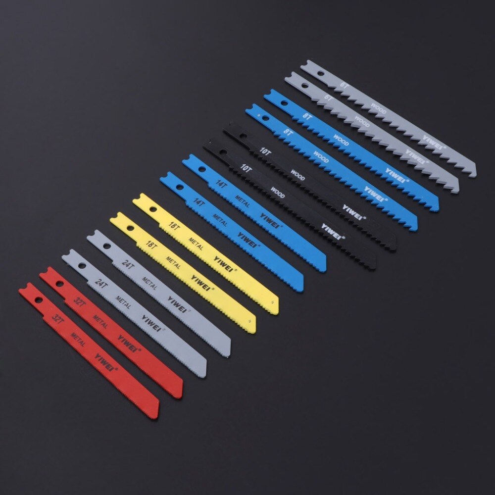 14 Pcs Jigsaw Blades Set T Shank Fitting Jig Saw Metal Plastic Wood Blades