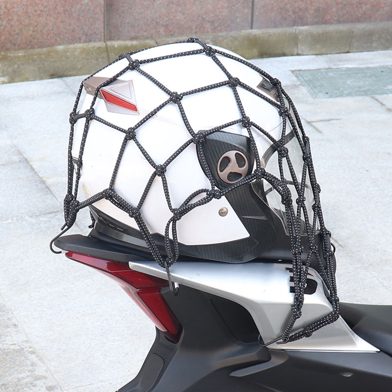 Large Capacity Motorcycle Helmet Mesh Net Motorcycle Cargo Net Protective Gears Luggage Hooks Motorcycle Accessories Organizer