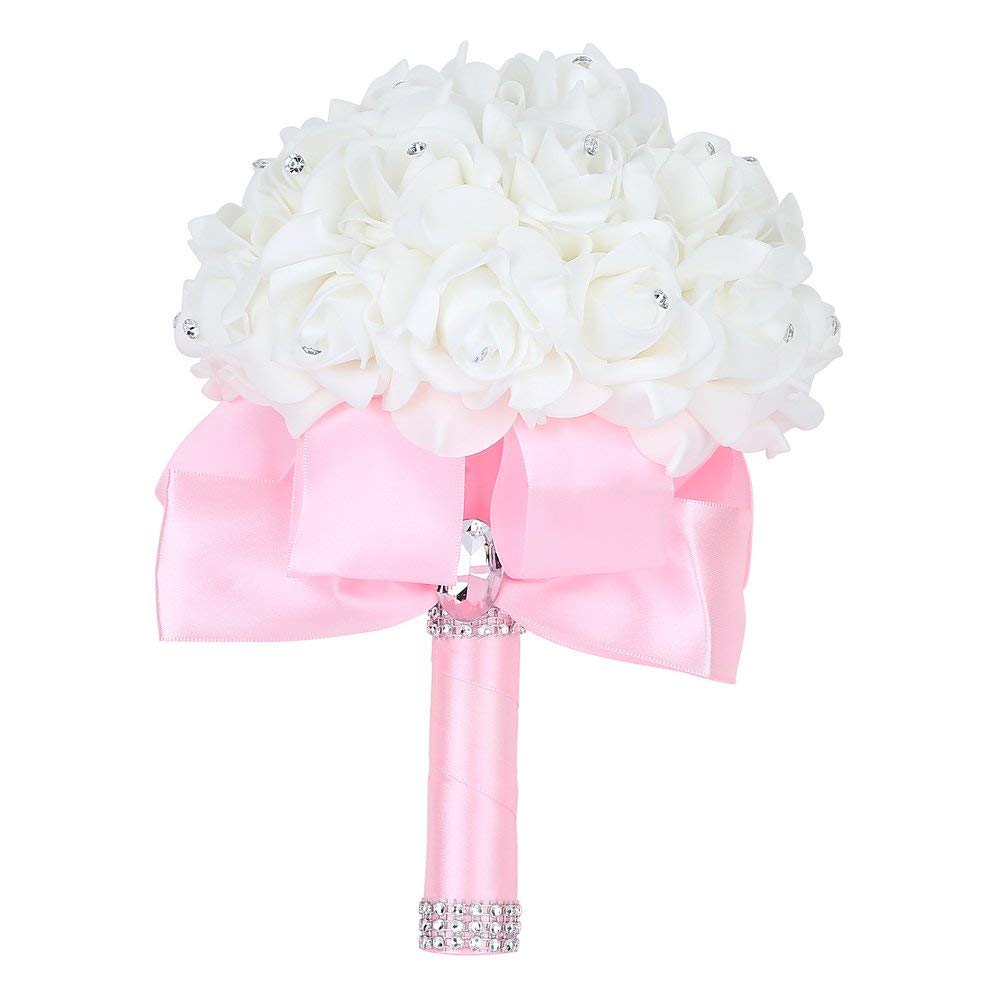 Artificial Wedding Bouquets Hand Made Rose Flower Rhinestone Bridesmaid Bridal Bouquet de mariage wedding accessories: Silver
