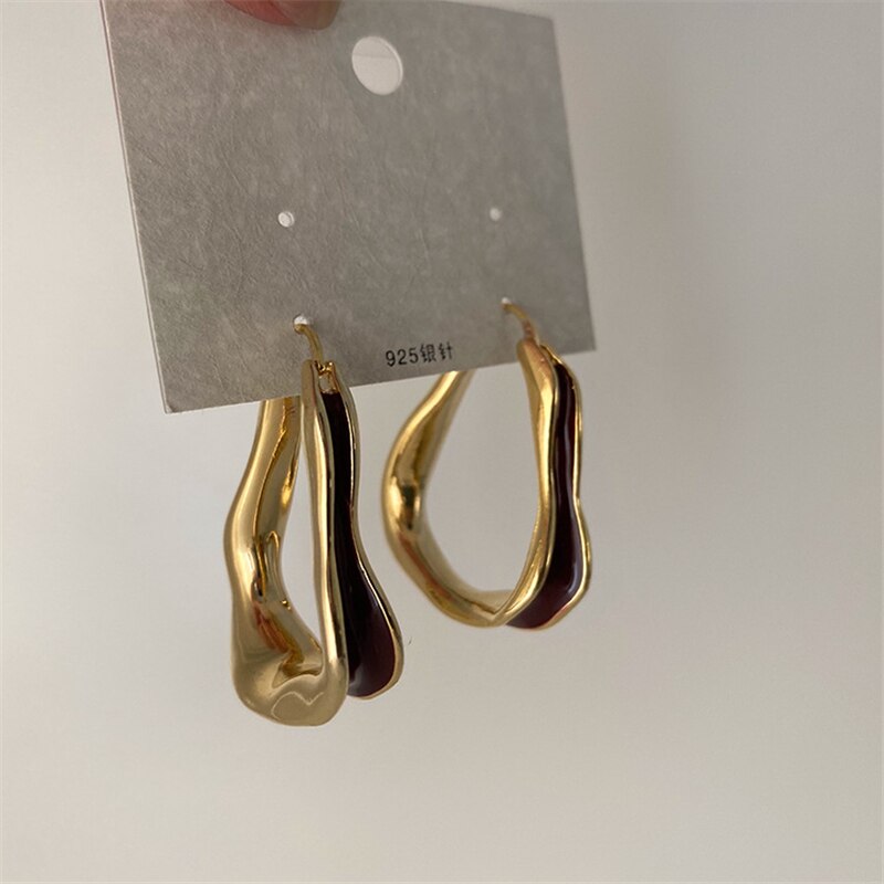 Huanzhi  s925 fargerike dryppende oljebøyle øredobber metall geometrisk uregelmessig gullfarge til kvinner jenter festsmykker: D