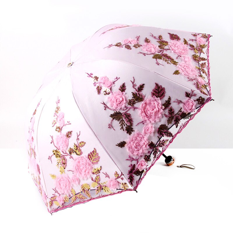 Lace Umbrella Rain Women Folding Flower Double Layer Umbrellas Black Coating Anti UV Parasol Wedding Umbrellas UBY85: Color 2