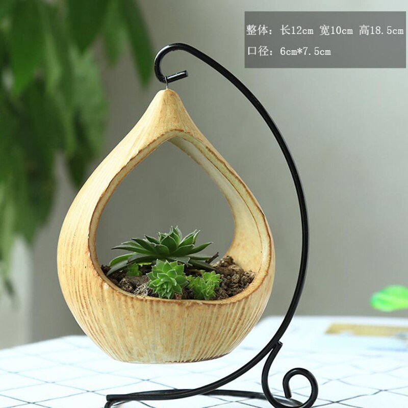 Jern og tre vase plantebord skrivebord hydroponics plante bonsai blomsterpotte hengende potter med jernbrett hjemmeinnredning
