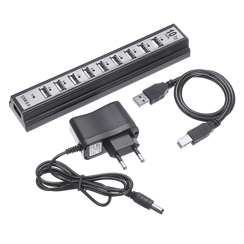 480Mbps High Speed Multiport Splitter Adapter Portable Light Weight 10 Ports USB 2.0 Hub With External Power For PC Laptop