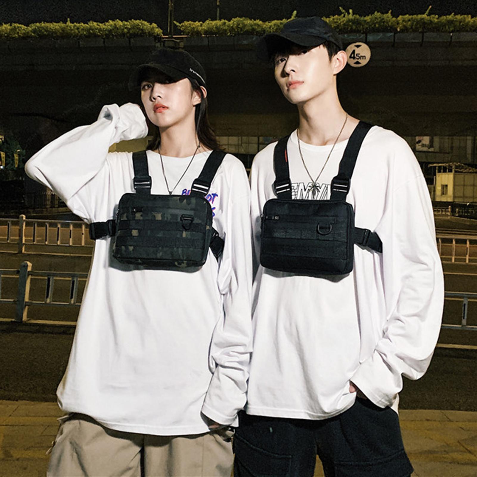 Kvinder mænd hip-hop bryst taske justerbar skuldertaske bryst rig taske oxford vest sæk rygsæk holder udendørs sport talje taske