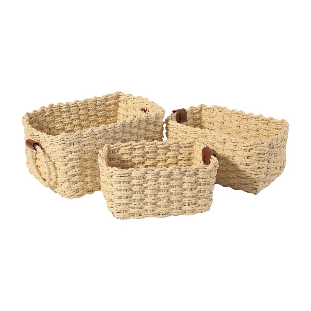 3PCS Handmade Paper Rope Storage Basket Simple Decorative Cosmetics Storage Basket Eco-friendly with Handle Laundry Basket: Red