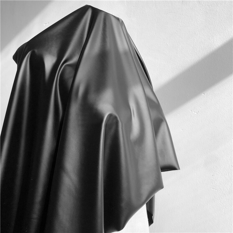 140cm*100cm Matte dark black matte baby leather High stretch lamb PU leather soft, smooth and delicate fabric: black