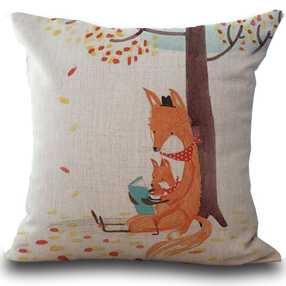 Fox Print Sofa Bed Home Decoration Pillow Case Cushion Cover Linen Pillow Cushion Covers Cartoon Throw Pillows coussin decoratif: Multicolor C
