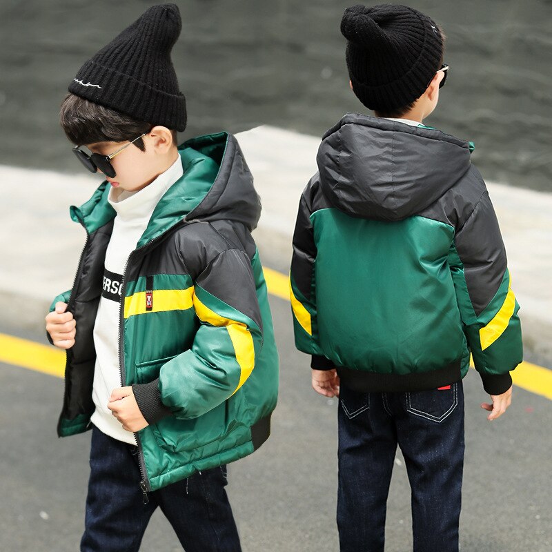Kinderkleding voor jongens winter katoenen gewatteerde jas winter dikke warme capuchon jongens tiener sneeuwpak