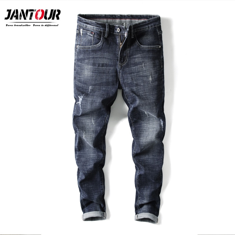 Jantour Brand Elastic Cotton Men's Jeans Men's Korean Style Shoes mens ripped jeans man jeans male