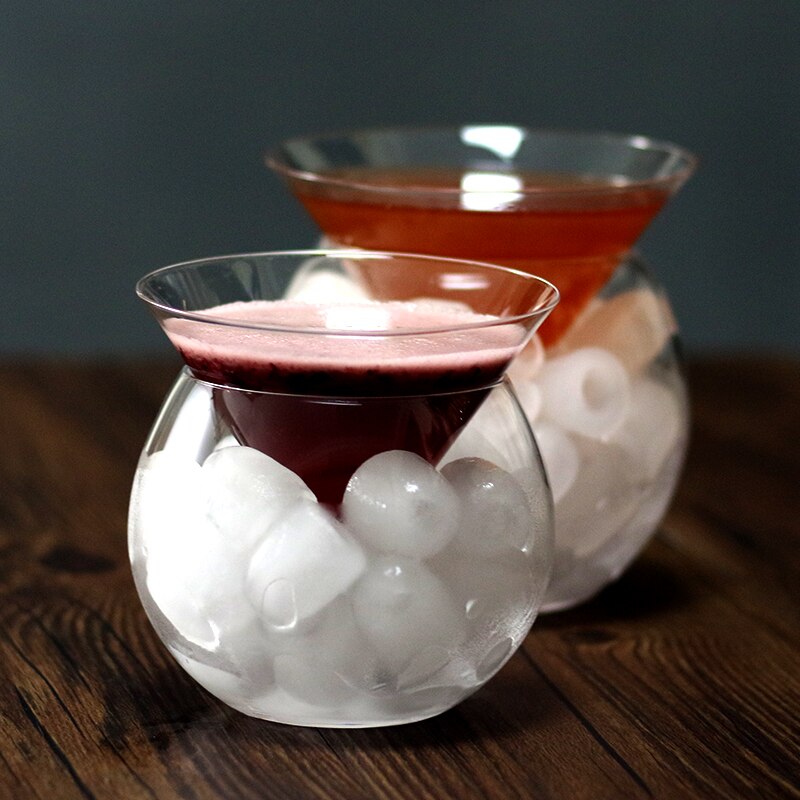 lead free glass conical cone stemless martini cocktail glasses with ice container drinking cup set for bar party