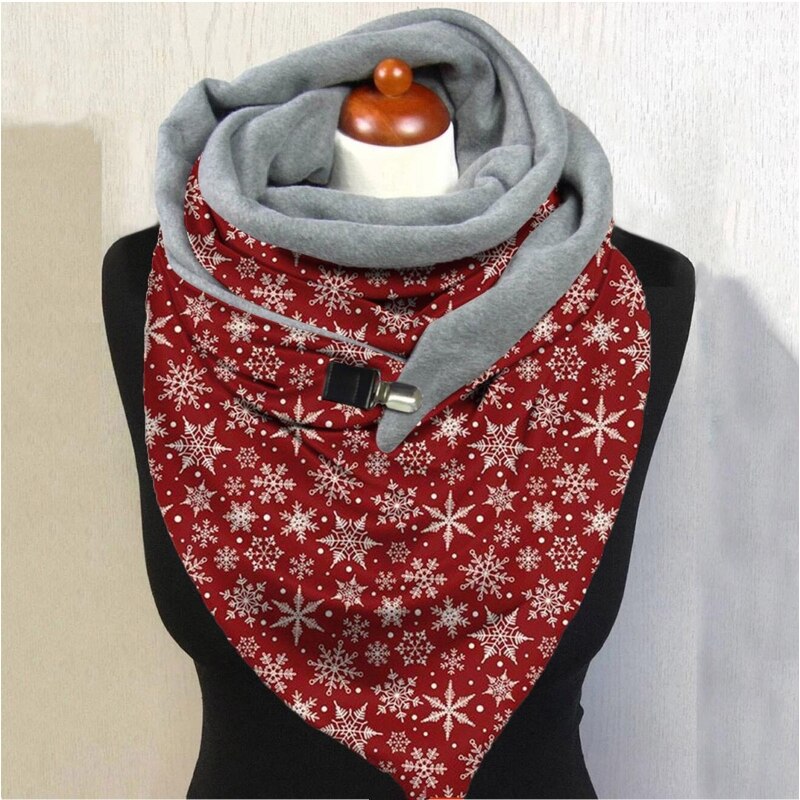 Zimowy ciepły duży szalik świąteczny koc Santa bałwan szal z klipsem 83XF