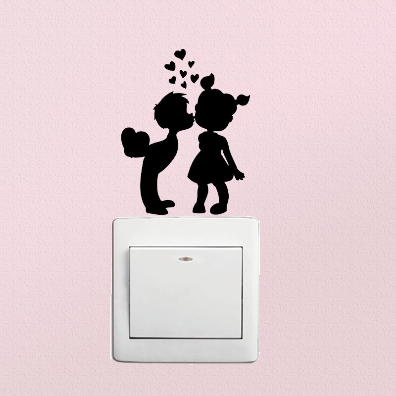 Love Kissing Cartoon Couple Lover Switch Sticker Vinyl Romantic Love Hearts Wall Stickers for Bedroom Decoration#0647