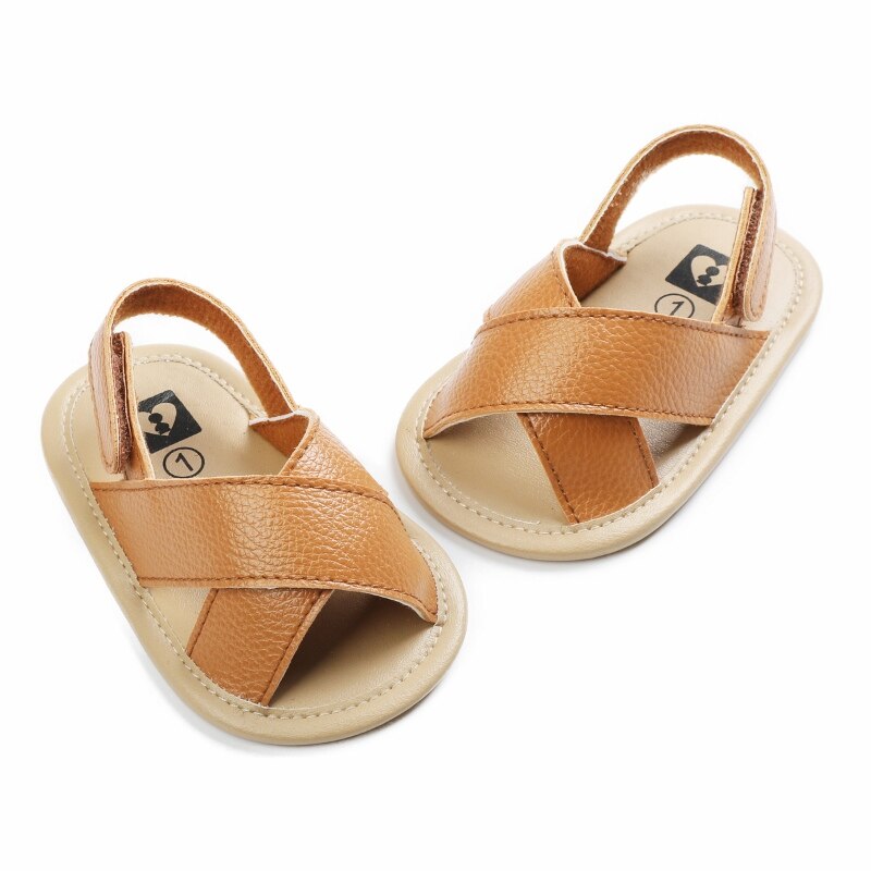 Baby Sandalen Unisex Leuke Zomer Zachte Zool Platte Cross Hollow Antislip Babyschoenen Strand Schoenen Leuke Pasgeboren Eerste wandelaars: Bruin / 6-12Months