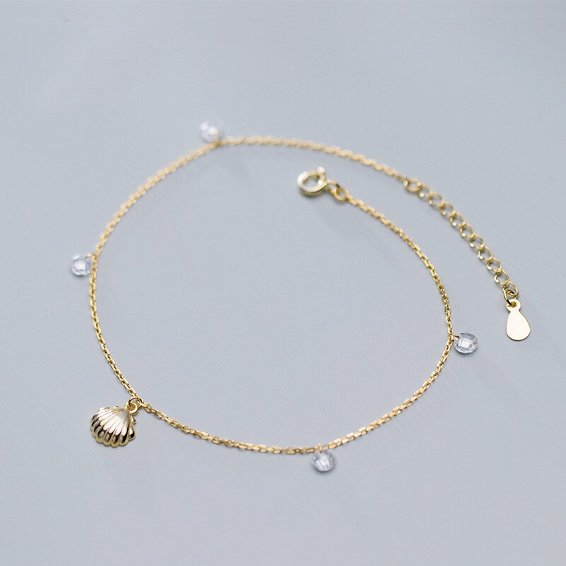 925 Sterling Silver Shell Zircon Ankle Bracelets Cute Anklets Foot Chains for Women Fine Jewelry