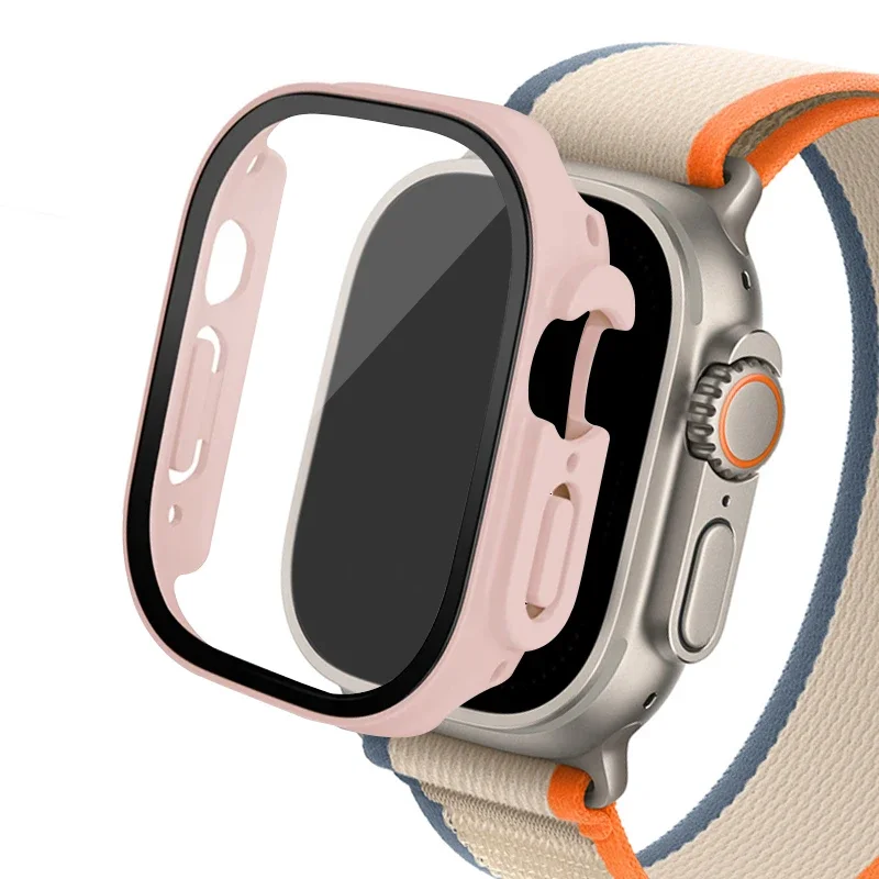 Vidrio + funda para Apple Watch Ultra 2, carcasa de 49mm para reloj inteligente, parachoques de PC + Protector de pantalla, cubierta templada, accesorios de banda serie iwatch