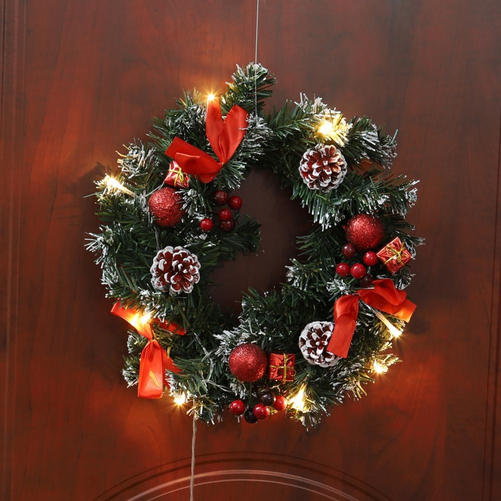Fashionable Christmas Wreath With Battery Powered LED Light String Front Door Hanging Garland Home Decorations