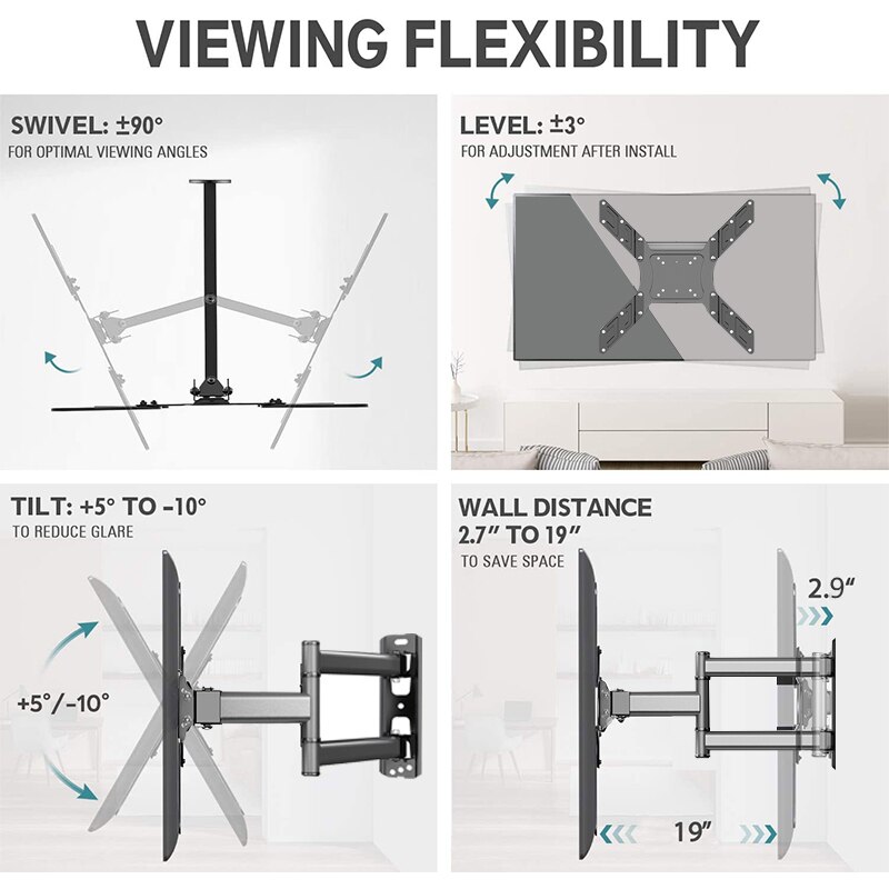 Tv Mounts Beugel Voor 23-55 Inch Flat Screen Tv 'S Tot 88lbs, full Motion Tv Wall Mount Swivel Scharnierende Fit Maxvesa 400x400mm