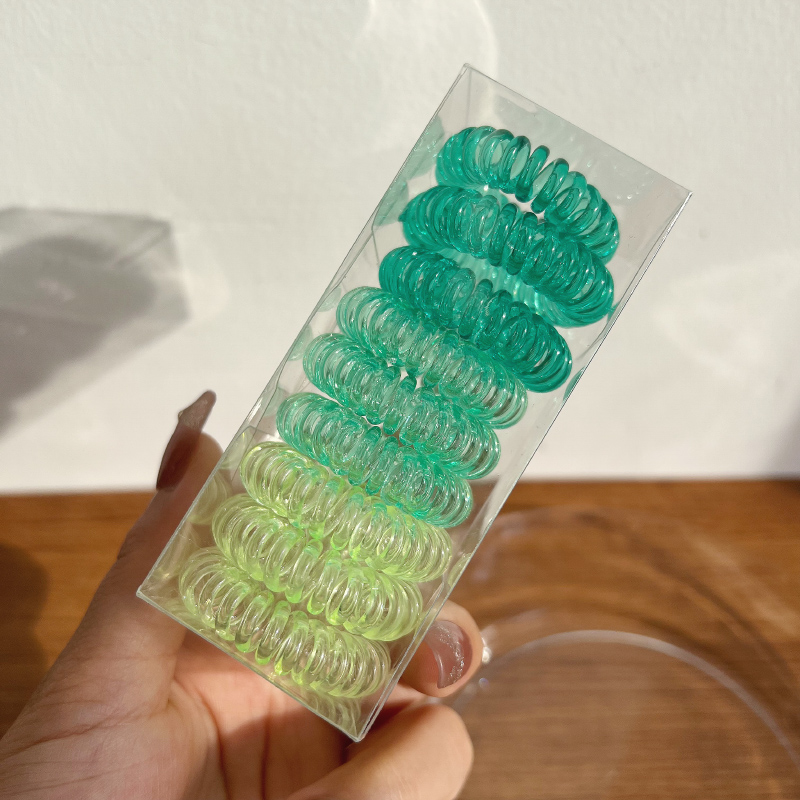 Gomas elásticas para el pelo para mujer, Niña y niño, cintas de goma transparentes en espiral, accesorios para el pelo, 9 unids/lote por caja: Gris