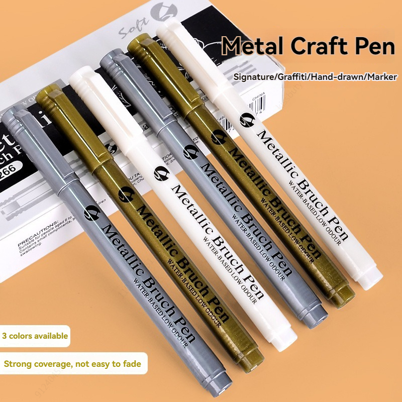 Rotulador metálico resaltado, rotulador de pintura permanente impermeable blanco dorado para roca, taza, cerámica, vidrio, suministros de pintura DIY