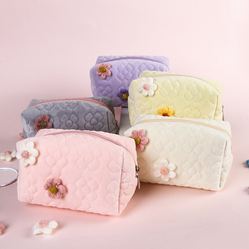 Borsa cosmetica di bellezza per donna moda ragazza Kawaii fiore cosmetici morbidi borse per trucco organizzatore multifunzione per astucci per studenti