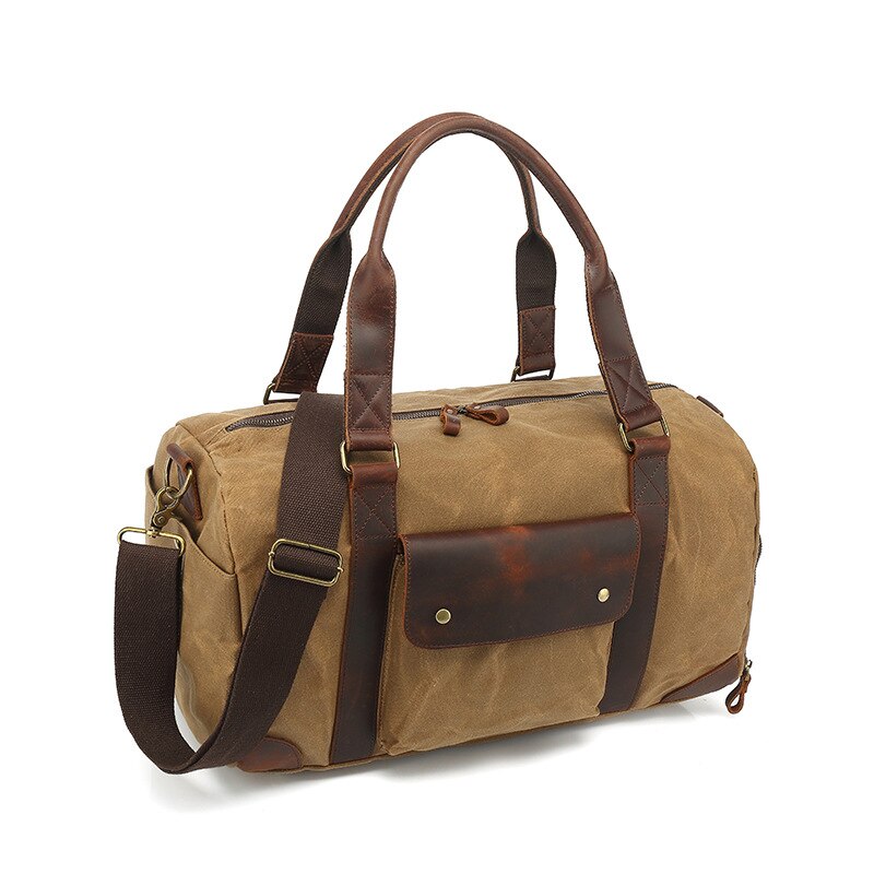 Reisbagage voor heren, olie- en waxcanvas reistassen, waterdichte weekendtas, schoudertas met grote capaciteit voor heren: Khaki