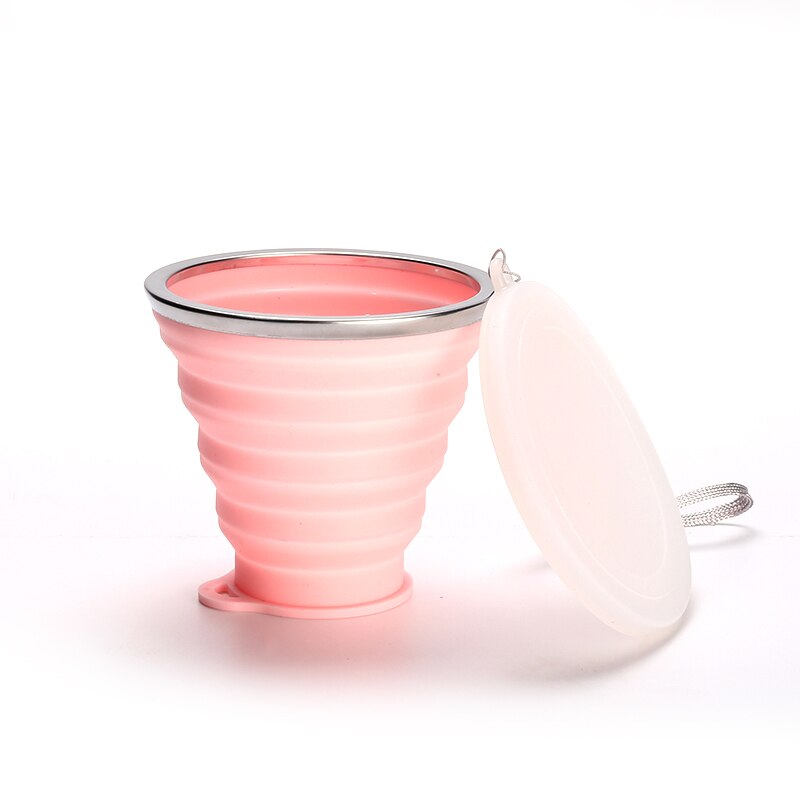 Opvouwbare Siliconen Cup Mokken Draagbare Siliconen Telescopische Drinken Inklapbare Koffie Cup Multifunctionele Opvouwbare Silica Tazas: pink 180ML