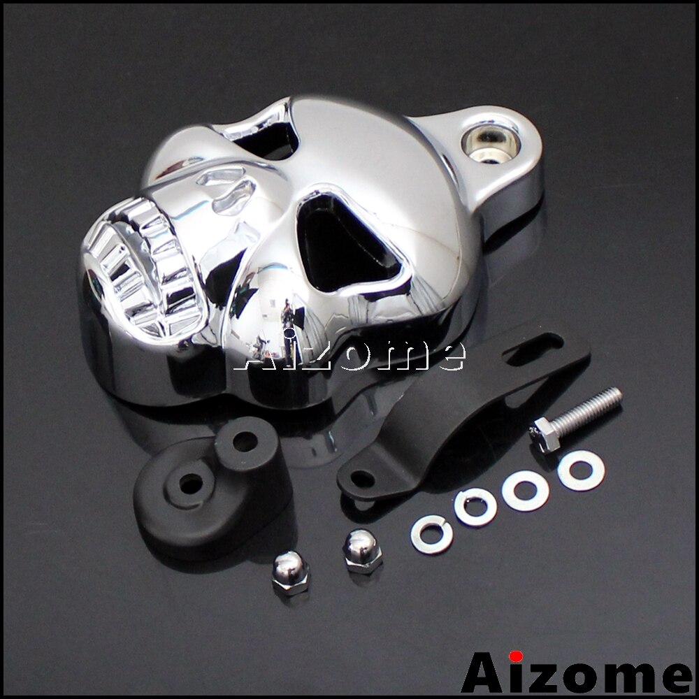 Motorrad Chrome Aluminium Schädel Kopf Horn Cover Für Harley Sportster Straße Road Glide w/ Cowbell Horn Abdeckung V-ROD 1992