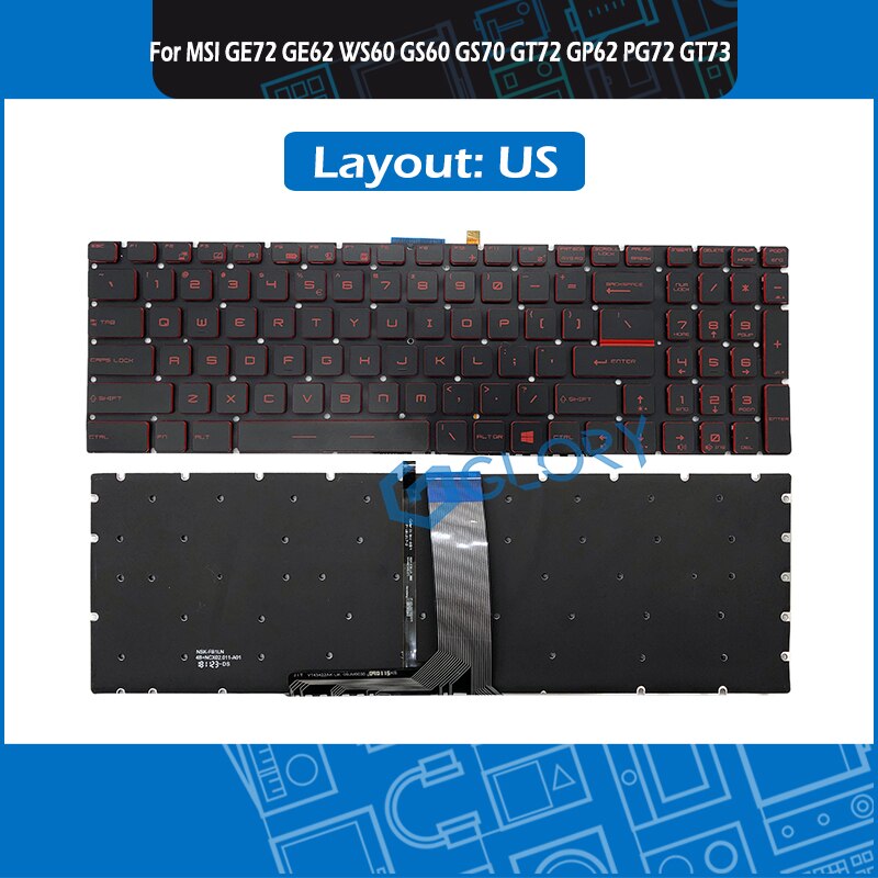 New EUA Keyboard w/Retroiluminado para MSI GE72 GE62 WS60 GS60 GS70 GT72 GP62 GP72 GT73VR GS72 GL62VR Teclado substituição