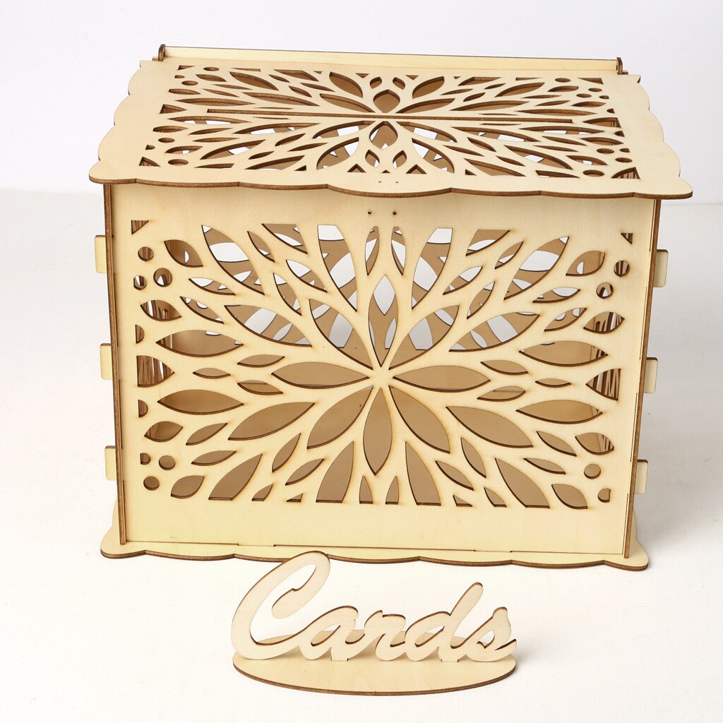 Wedding Card Box with Lock and Card Sign, Wooden Hollow Card Box DIY Box Wedding Reception Box for Birthdays, Graduations: J