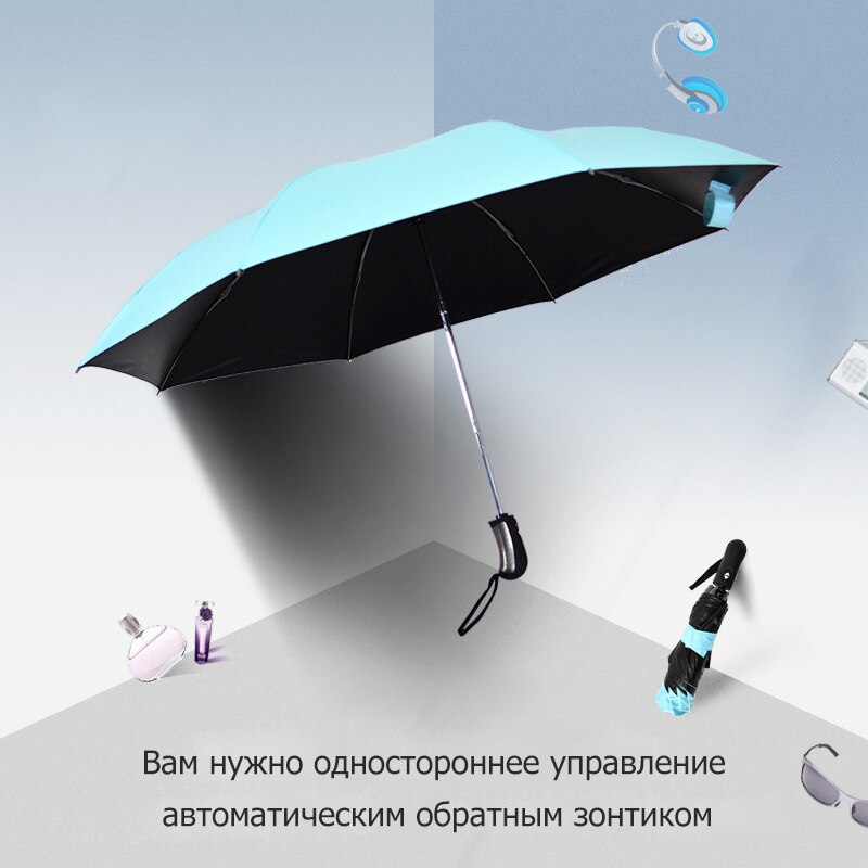 Reverse Fully-automatic Umbrella Rain Women Men Windproof 3Folding Black Coating Sun Umbrella Car Business Men Umbrellas