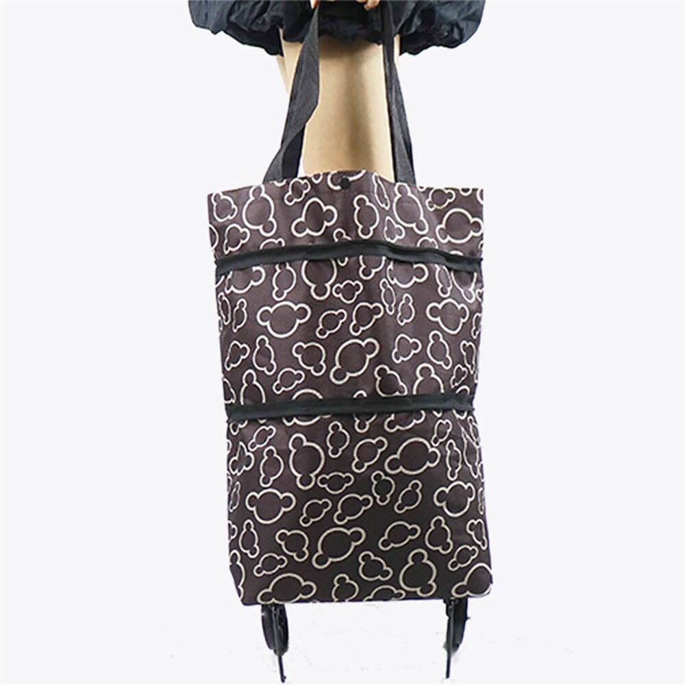 B-LIFE Collapsible Two-stage zipper Trolley Bags Folding Shopping Bag with Wheels Foldable Shopping Cart Reusable Shopping Bags: Green