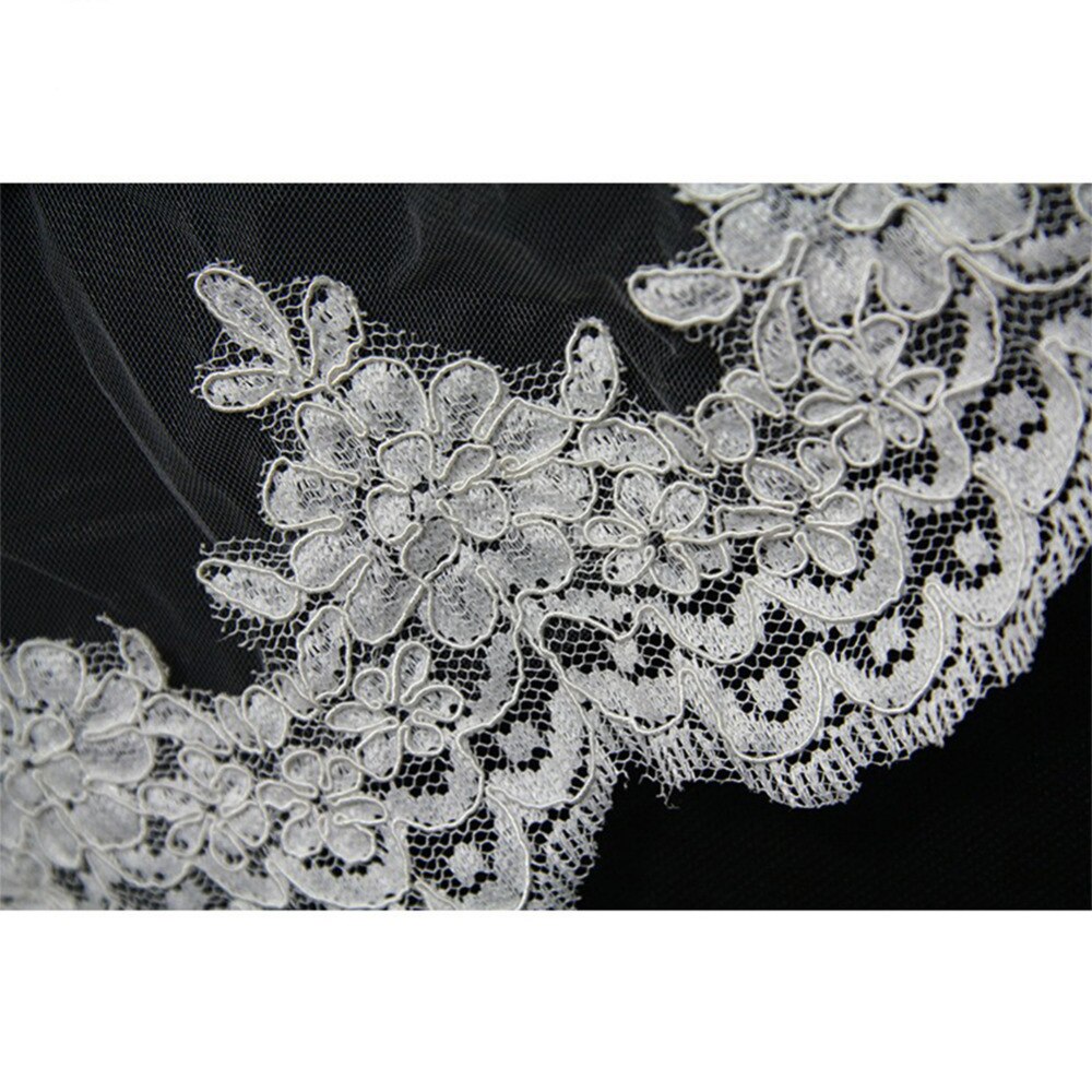 Velo de novia corto con peine de encaje, borde con apliques, velo de boda de tul de dos capas, 75 CM, accesorios de longitud del codo