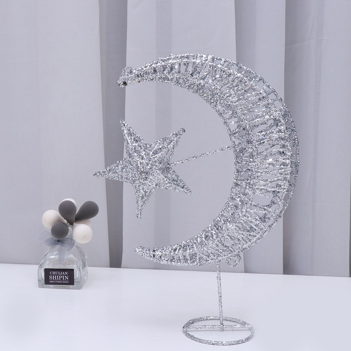 1 pc Christmas Tree Topper Star and Moon Xmas Treetop Shiny Decor Party Supplies for Home Shop: Silver28X19X5cm