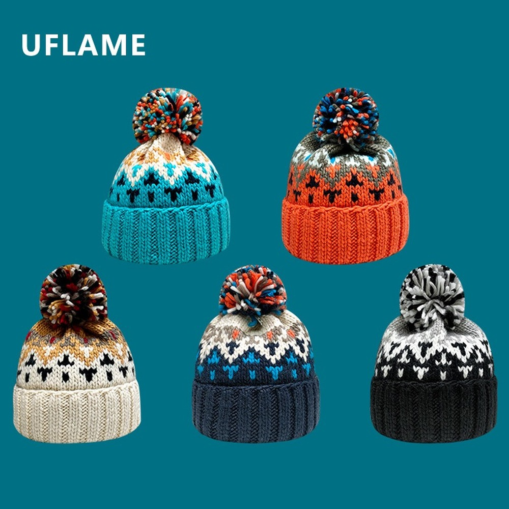 Kleurrijke Bont Pom Pom Gebreide Muts Kerst Hoed Met Bont Ballen Winter Wollen Hoed Unisex Warm Skullies Mutsen