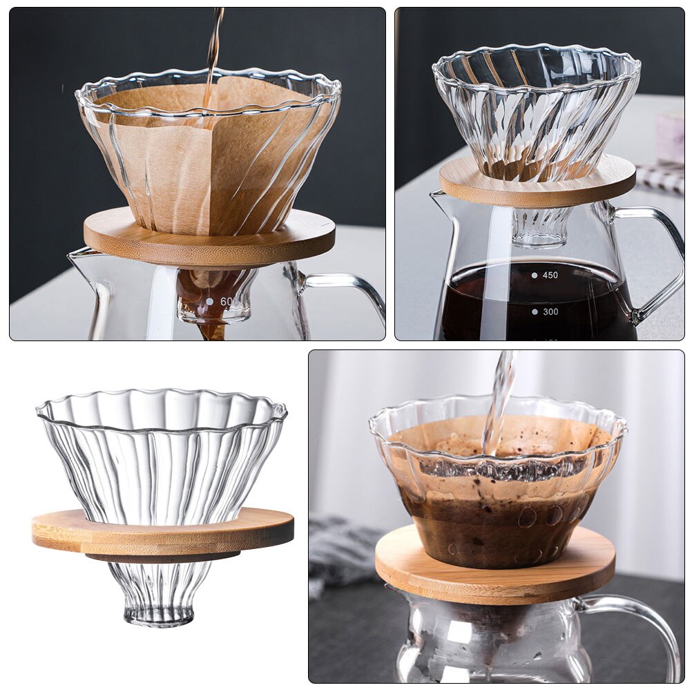 1 Set Stripe Glass Coffee Dripper Coffee Drip Filters Cup Tea Slag Funnel